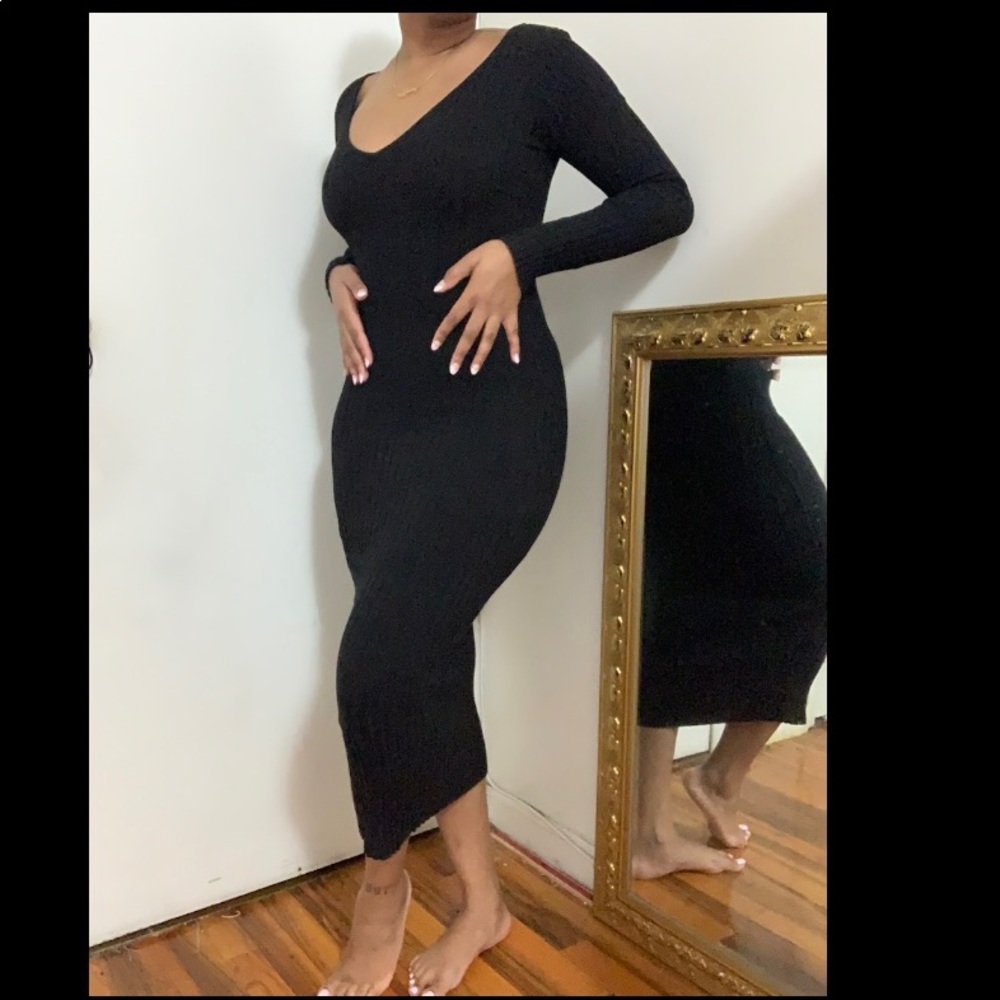 FASHION NOVA BLACK RIBBED MIDAXI (MIDI MAXI) DRESS
